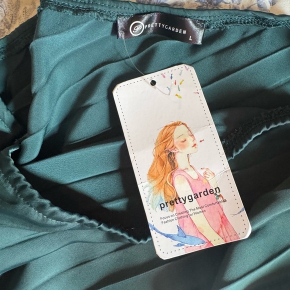 Chic Teal green One-Shoulder Pleated Dress - Picture 2 of 6